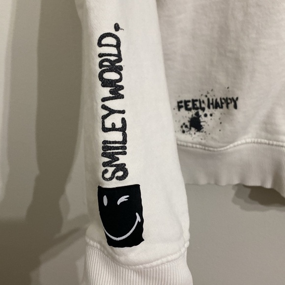 ZARA SMILEY WORLD Girls Hoodie Sweatshirt 13/14 Cream Graphics Collab Kids - Picture 6 of 12